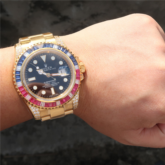 Rolex Submariner Golden Blue / Red Diamond Black Dial 40mm