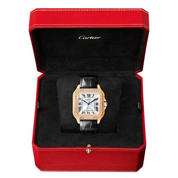 Santos de Cartier Medium Diamond Set Automatic 18ct Rose Gold Watch