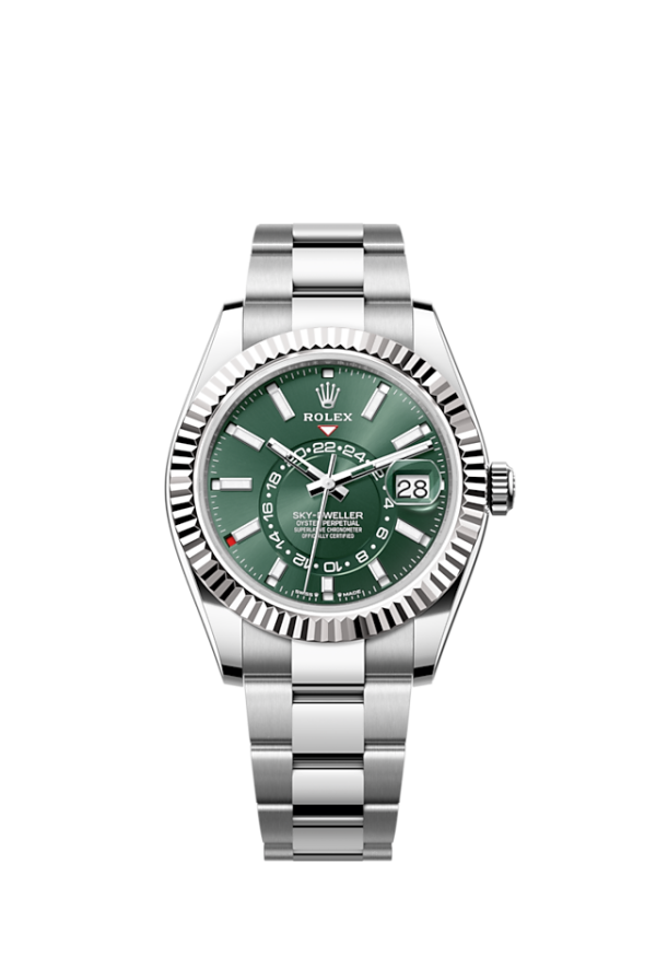 Rolex Sky-Dweller, 42mm, Oystersteel and 18k White Gold, Green, Oyster, Ref# 336934-0001