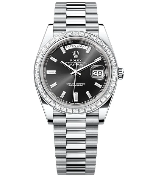 Rolex Day-Date 40 Presidential Black dial, Diamond Bezel, President bracelet, Watch 228396tbr-0012