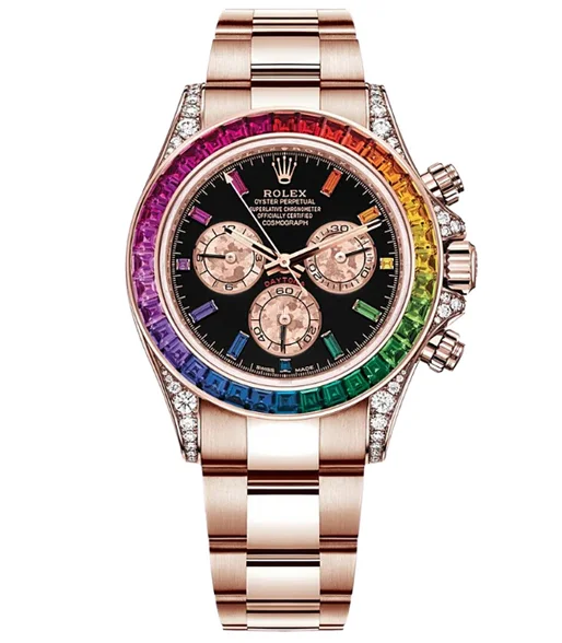 Rolex Daytona Rainbow 116595RBOW: Black Dial, Diamond Bezel, Oyster Bracelet, Rose Gold Watch