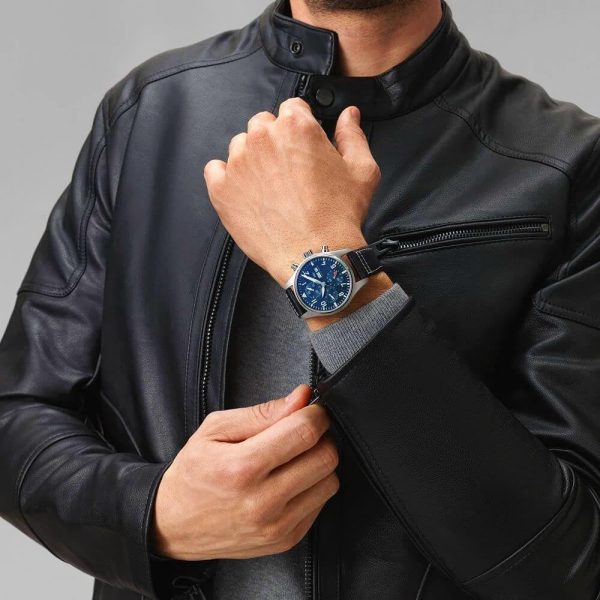 Pilot's 41mm Blue Dial Chronograph Leather Strap Watch