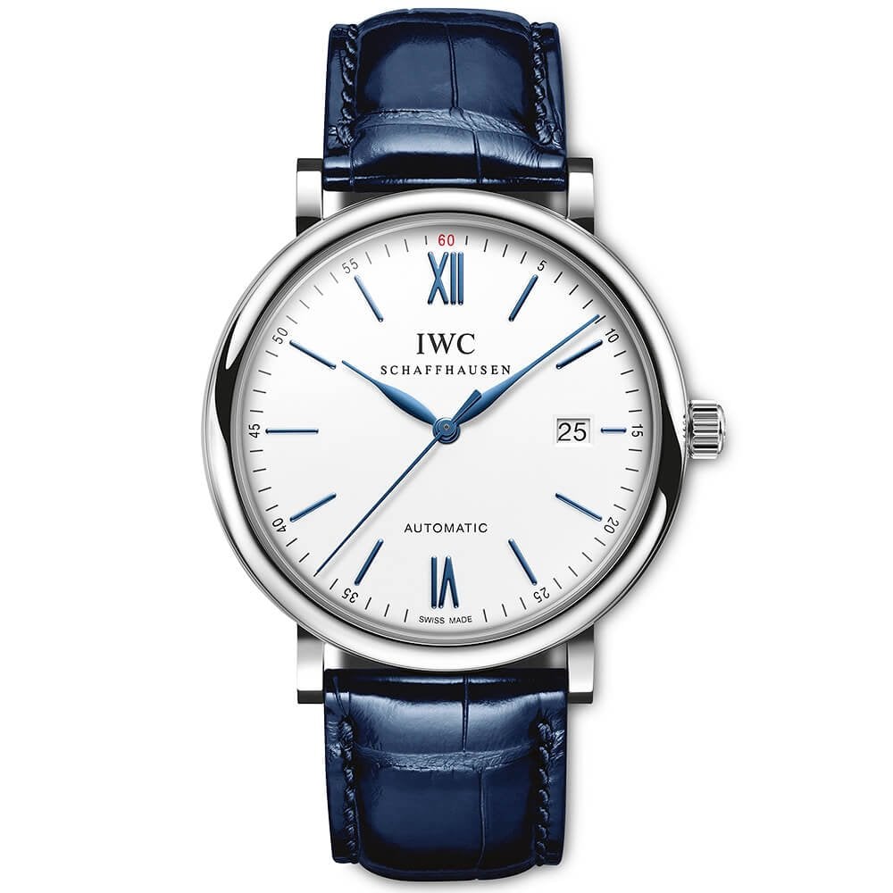 Portofino 40mm White/Blue Dial Men's Leather Strap Watch