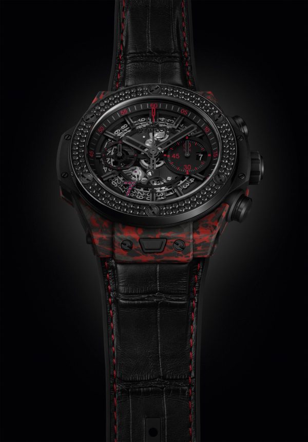 Hublot Big Bang Unico Red Carbon Black Diamonds Las Vegas Boutique, Matt Red Frosted carbon, 126 black diamonds, 44mm, Limited Edition, Ref# 421.QV.1113.LR.1100.LVB23