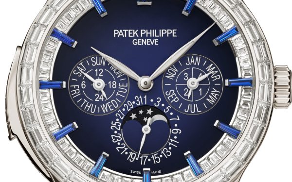 Patek Philippe Grand Complication, Platinum set with baguette diamonds and sapphires, 42mm, Ref# 5374/300P-001