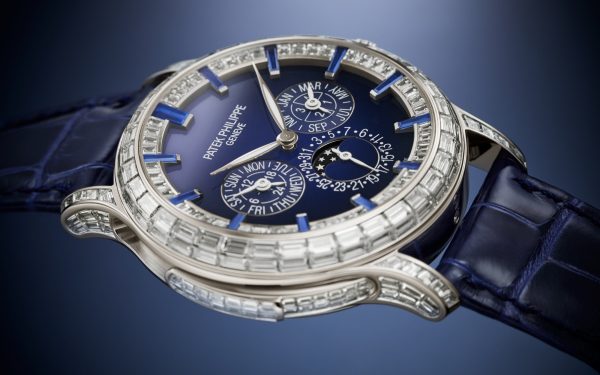 Patek Philippe Grand Complication, Platinum set with baguette diamonds and sapphires, 42mm, Ref# 5374/300P-001