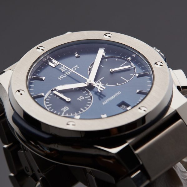 Hublot Classic Fusion Blue Chronograph Titanium Bracelet 45mm, Ref# 520.NX.7170.NX