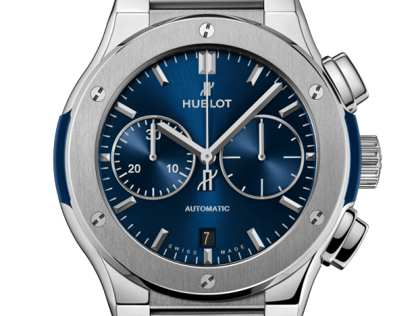 Hublot Classic Fusion Blue Chronograph Titanium Bracelet 45mm, Ref# 520.NX.7170.NX