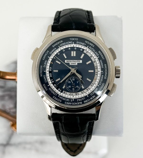 Patek Philippe 39.50mm Men Complications World Time Chronograph Watch Blue Dial 5930G